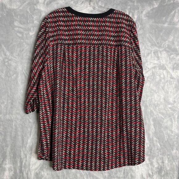Catherines V Neck Printed Tunic Top Red Black Womens Plus Size 1XWP Petite - Picture 2 of 8